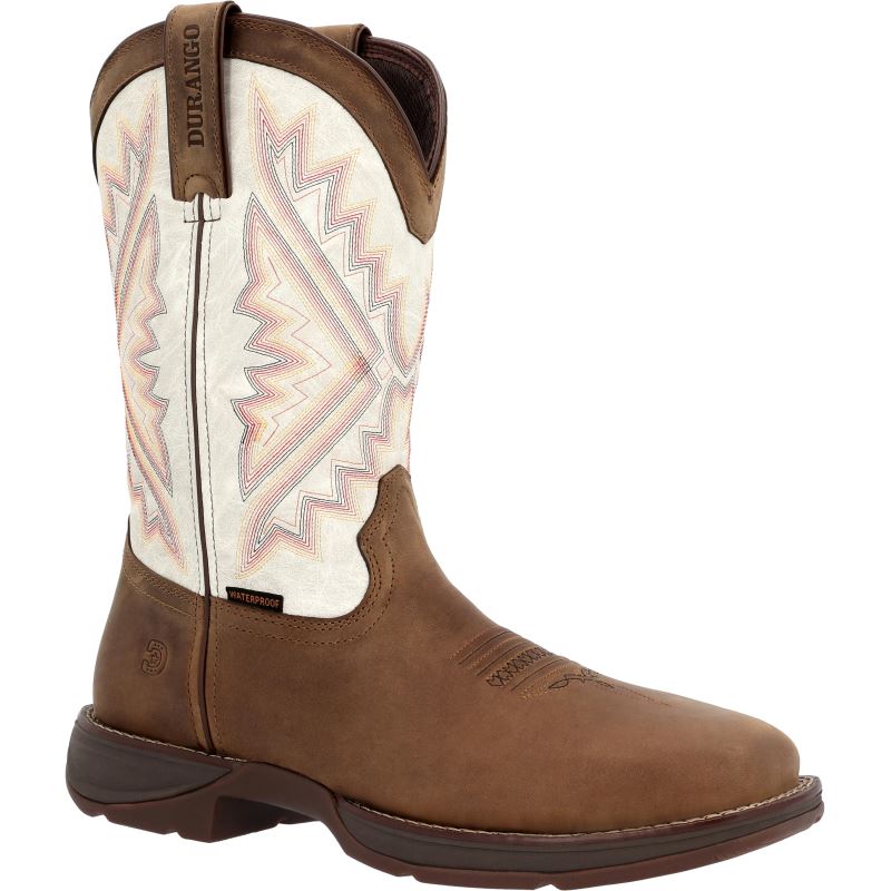 Durango|Rebel by Durango Steel Toe Waterproof Western Boot-Trail Brown And White