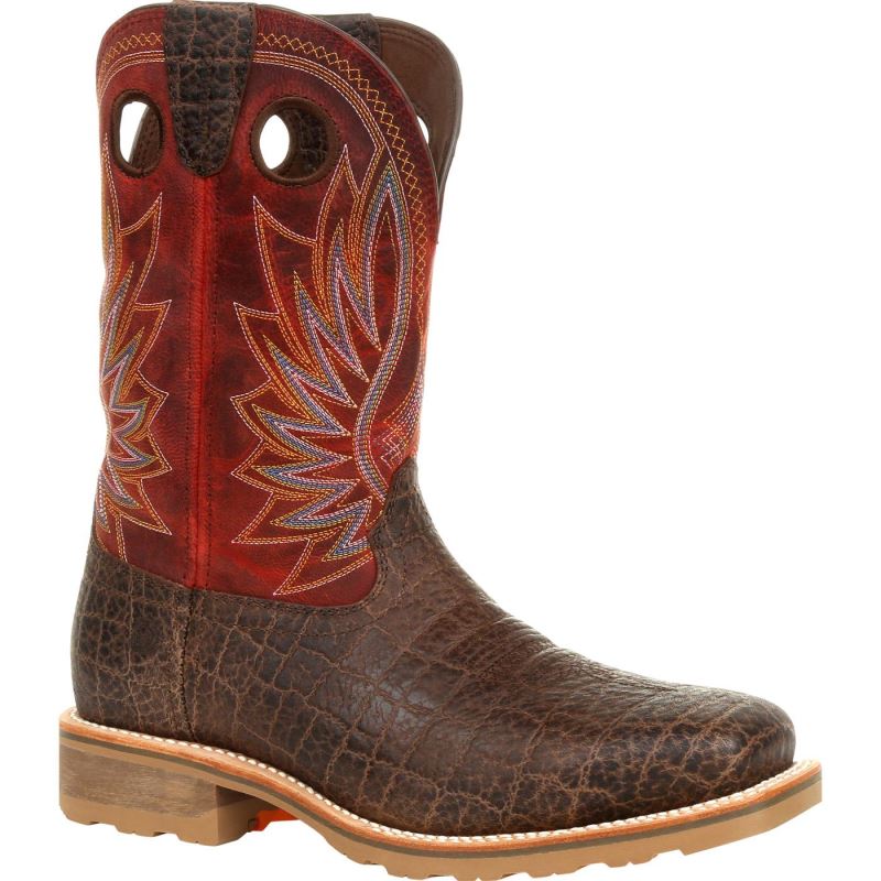 Durango|Maverick Pro Steel Toe Waterproof Western Work Boot-Safari Elephant And Crimson