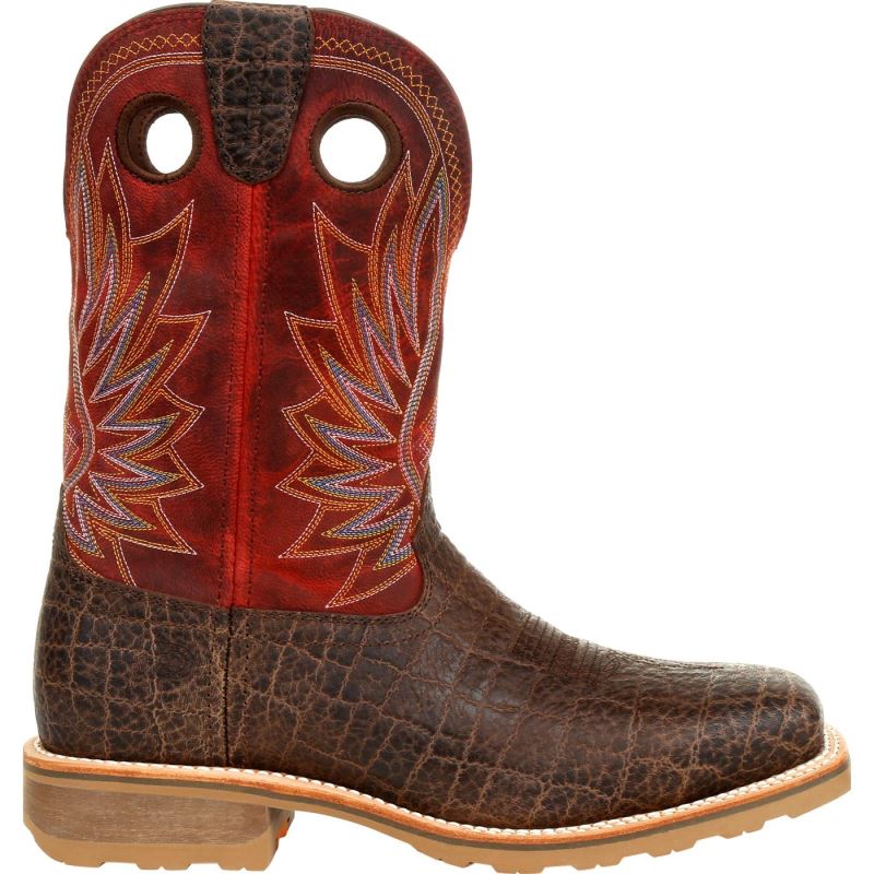 Durango|Maverick Pro Steel Toe Waterproof Western Work Boot-Safari Elephant And Crimson