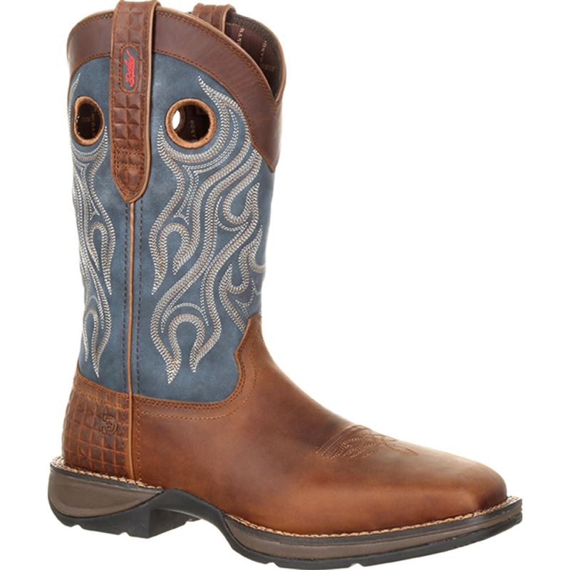 Durango|Rebel by Durango Steel Toe Pull-on Western Boot-Dark Brown And Blue Denim