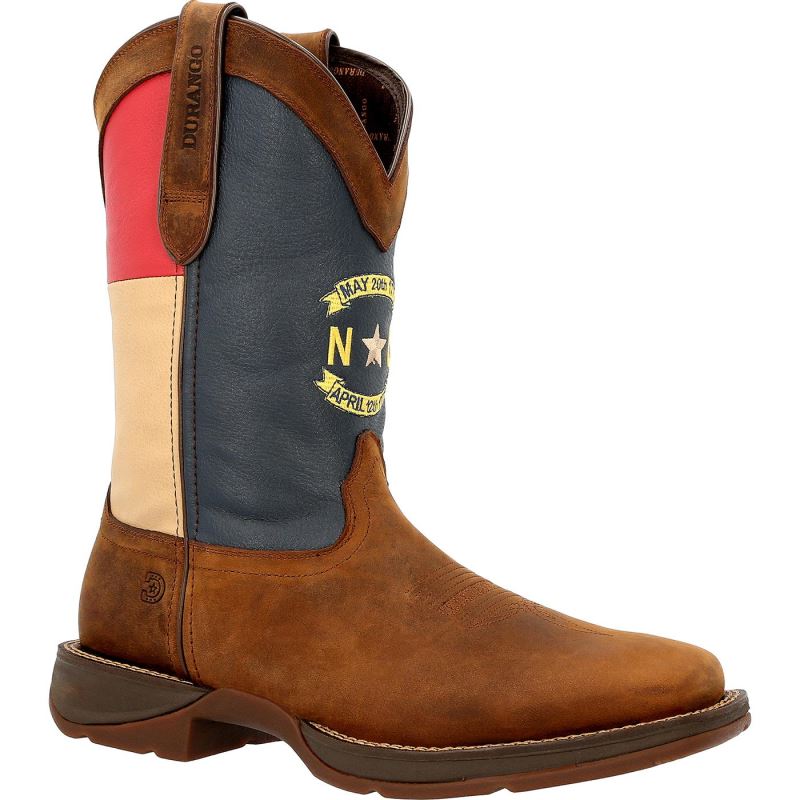 Durango|Rebel by Durango North Carolina State Flag Western Boot-Peanut Brown Electric Blue