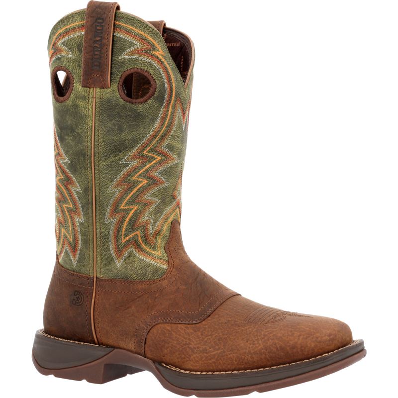 Durango|Rebel by Durango Dark Chestnut and Hunter Green Western Boot-Briar Brown/Vintage Texas Flag