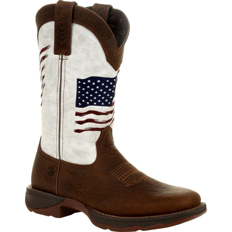 Durango|Lady Rebel by Durango Women's Distressed Flag Embroidery Western Boot-Bay Brown And White