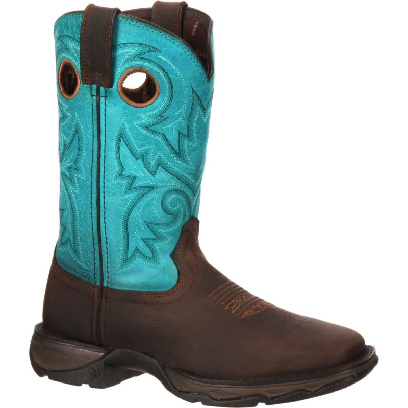 Durango|Lady Rebel Work by Durango Women's Steel Toe Western Boot-Brown Turquoise