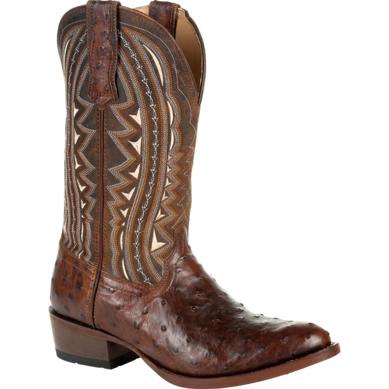 Durango|Premium Exotic Full-Quill Ostrich Oiled Saddle Western Boot-Oiled Saddle Ostrich