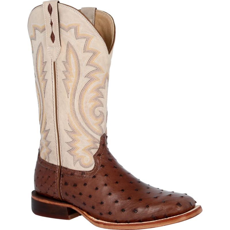 Durango|Premium Exotics Bone Full-Quill Ostrich Western Boot-Sable Ostrich And Bone