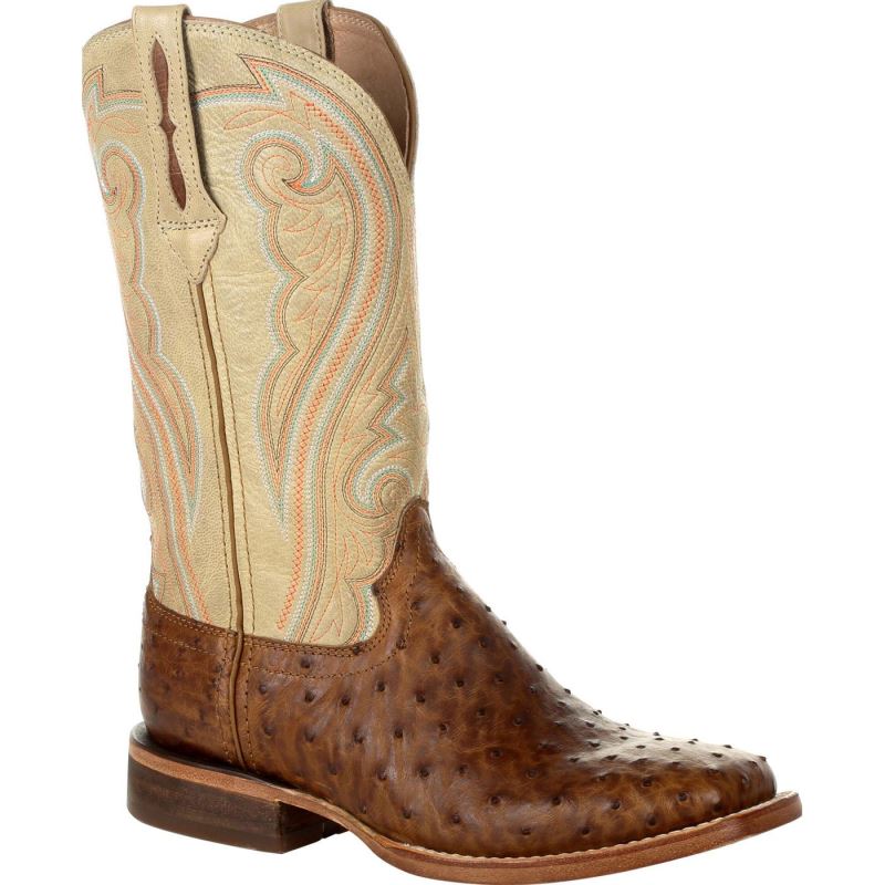 Durango|Premium Exotics Women's Full-Quill Ostrich Sunset Wheat Western Boot-Sunset Wheat Ostrich And Ivory