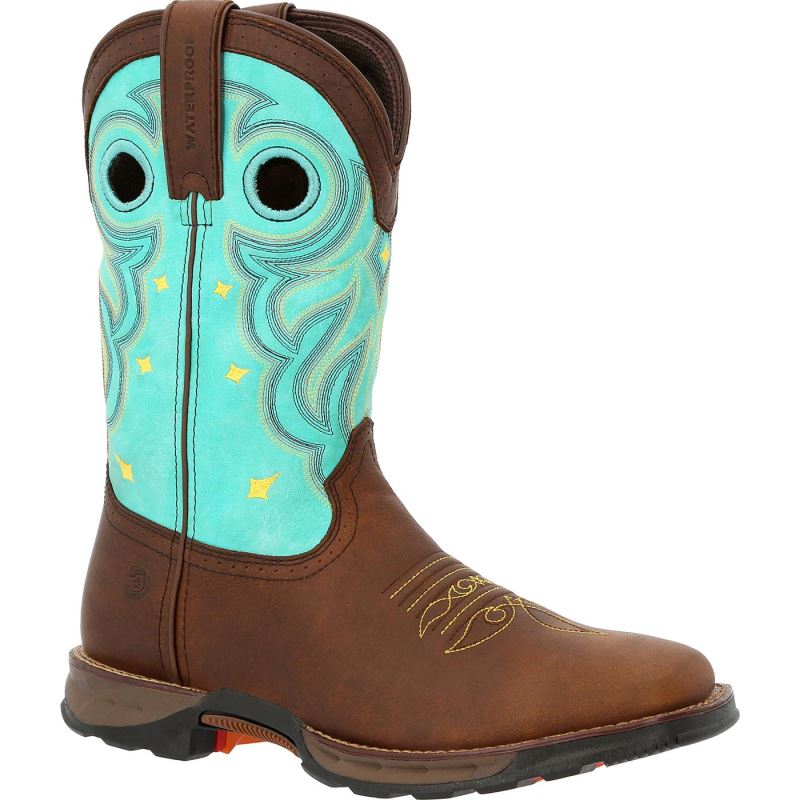 Durango|Maverick Women's Waterproof Western Boot-Peanut Brown Electric Blue