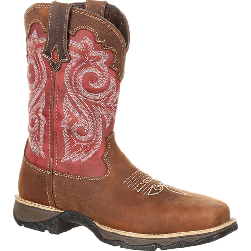 Durango|Lady Rebel Work by Durango Women's Waterproof Composite Toe Western Work Boot-Briar Brown And Rusty Red