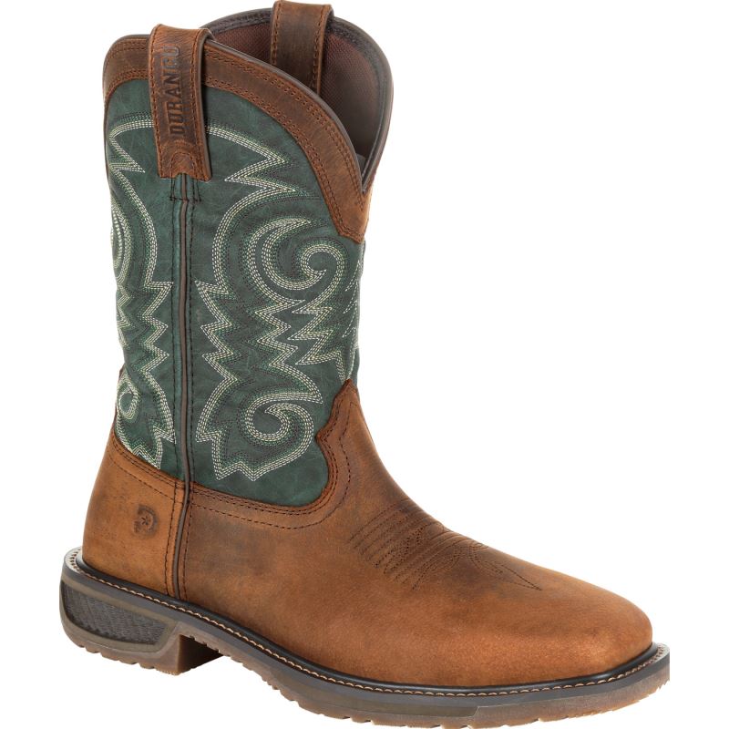 Durango|WorkHorse Steel Toe Western Work Boot-Bridle Brown And Evergreen