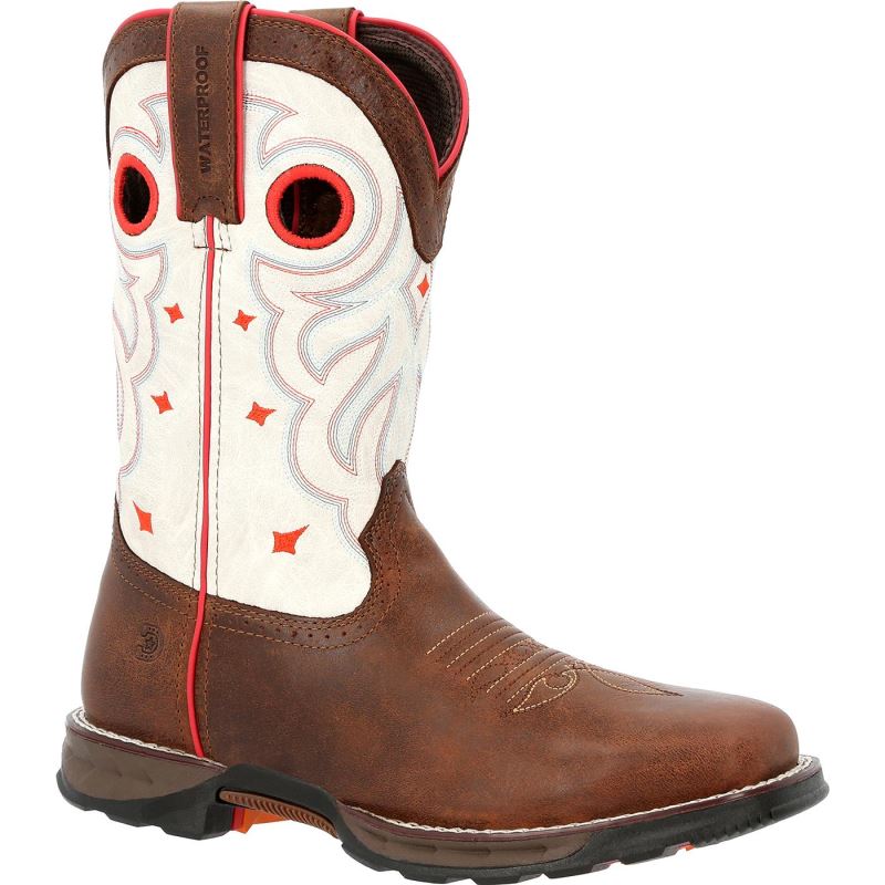 Durango|Maverick Women's Steel Toe Waterproof Western Work Boot-Sable Brown White