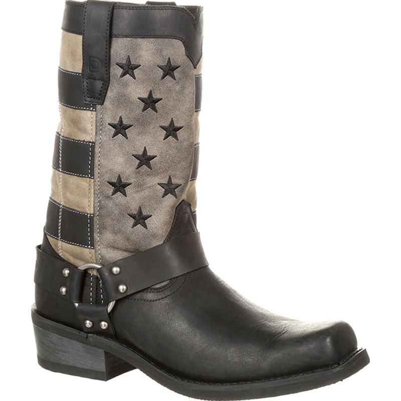 Durango|Black Faded Flag Harness Boot-Black Charcoal Grey