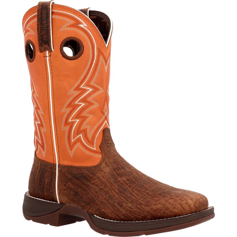 Durango|Rebel by Durango Cedar Bark and Monarch Orange Western Boot-Acorn And Cobalt Blue