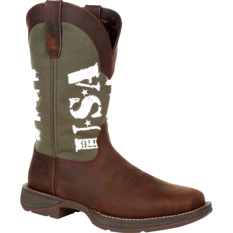 Durango|Rebel by Durango Army Green USA Print Western Boot-Brown And Army Green