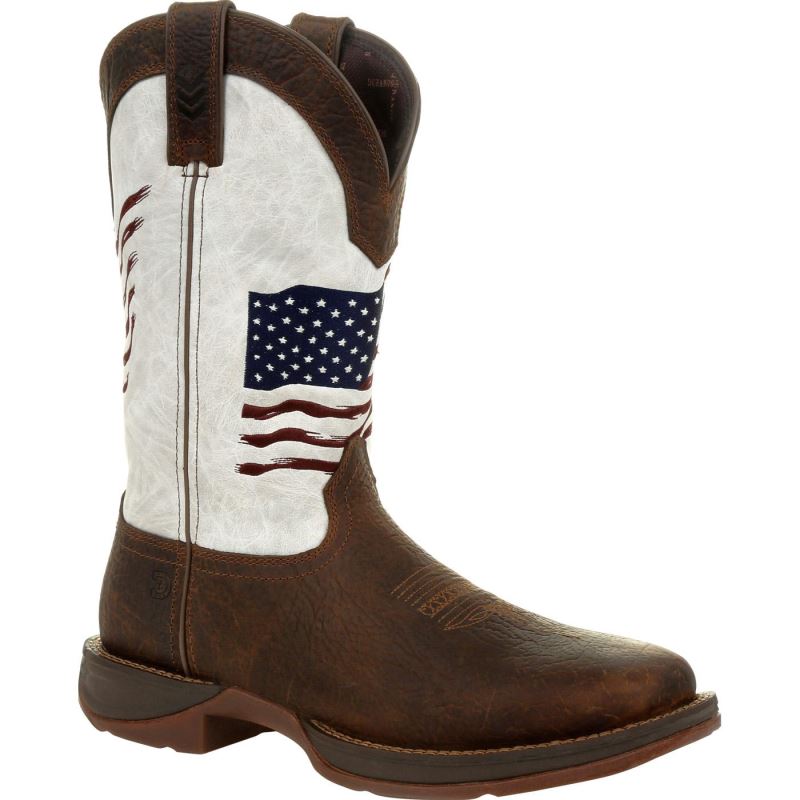 Durango|Rebel by Durango Distressed Flag Embroidery Western Boot-Bay Brown And White