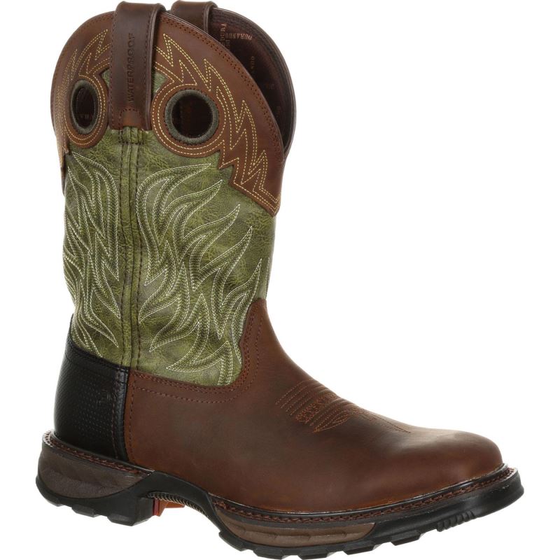 Durango|Maverick XP Waterproof Western Work Boot-Oiled Brown And Forest Green