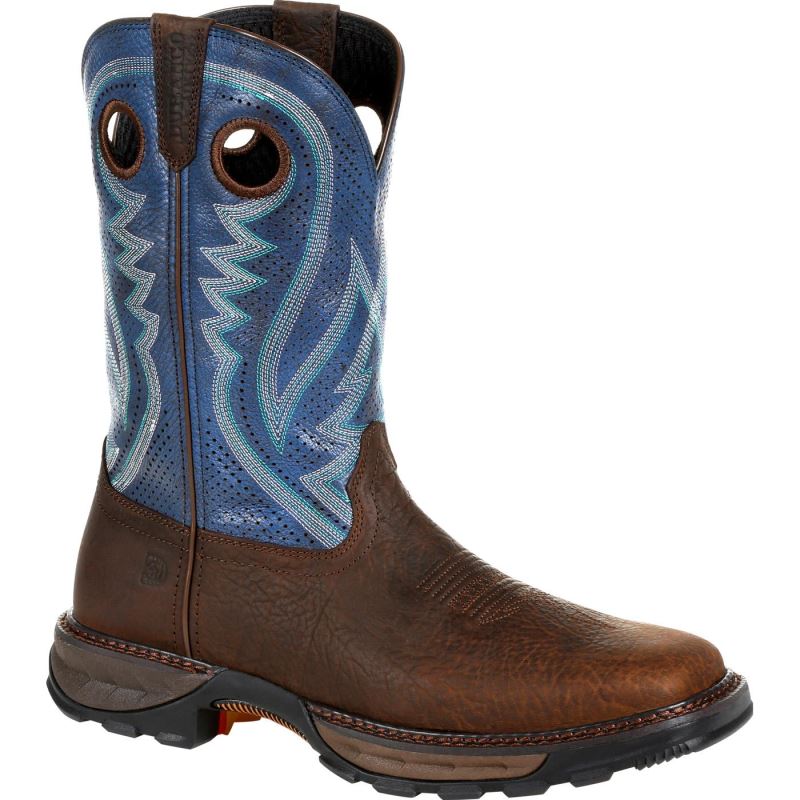 Durango|Maverick XP Ventilated Western Work Boot-Dark Brown And Blue Denim