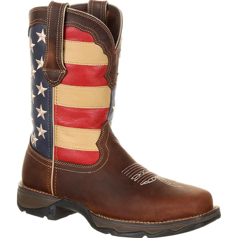 Durango|Lady Rebel Work by Durango Steel Toe Patriotic Flag Work Boot-Brown And Union Flag