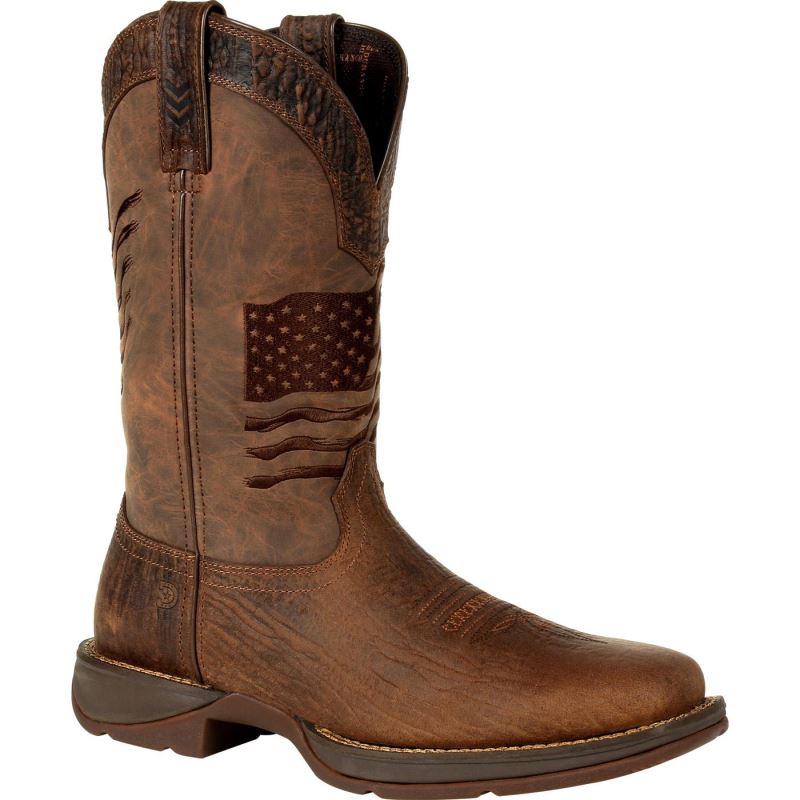 Durango|Rebel by Durango Brown Distressed Flag Embroidery Western Boot-Acorn