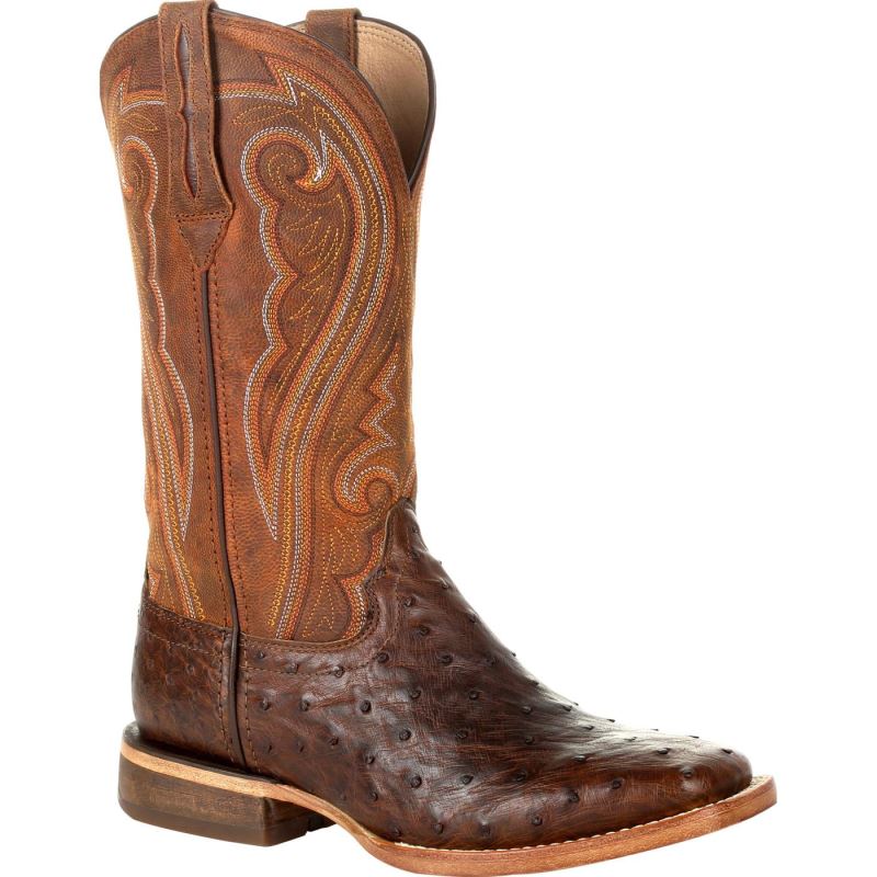 Durango|Premium Exotics Women's Full-Quill Ostrich Antiqued Saddle Western Boot-Antiqued Saddle Ostrich