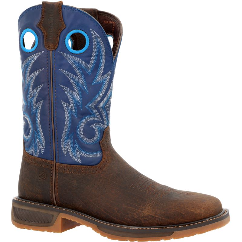 Durango|WorkHorse Worn Saddle and Denim Blue Western Work Boot-Worn Brown And Chili Pepper