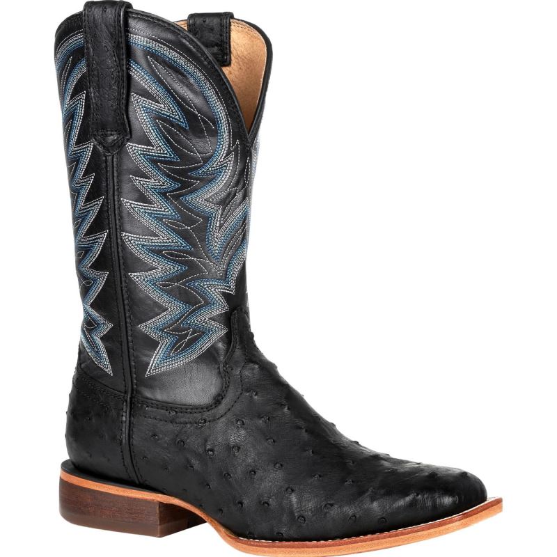 Durango|Premium Exotic Full-Quill Ostrich Black Western Boot-Black Onyx Ostrich