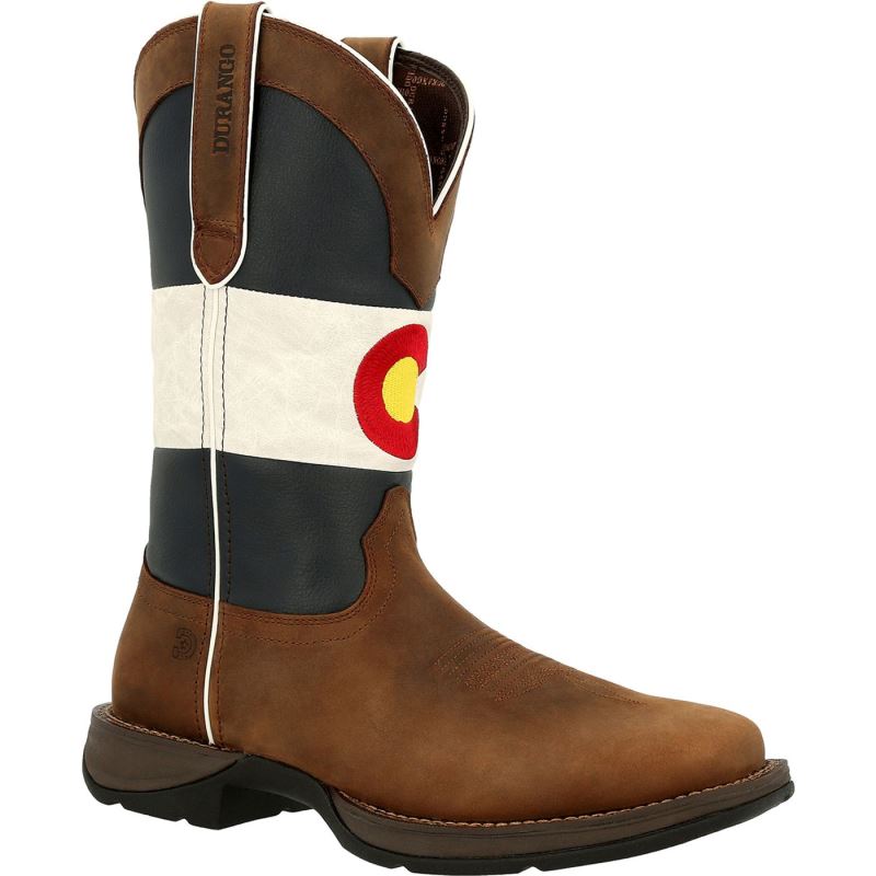 Durango|Rebel by Durango Colorado Flag Western Boot-Bark Brown And Colorado Flag