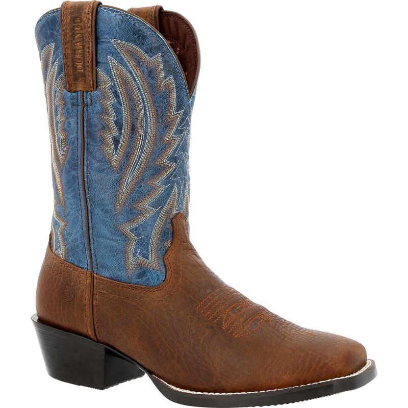 Durango|Westward Old Town Brown Denim Western Boot-Sable Brown White