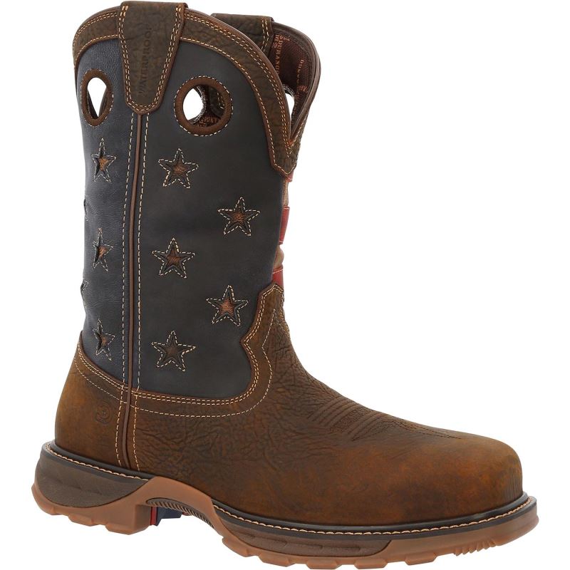 Durango|Maverick XP Composite Toe Waterproof Western Work Boot-Bark Brown Vintage Flag